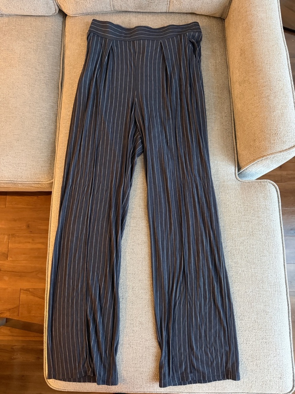 Women's Navy Pinstripe Wide-Leg Pants